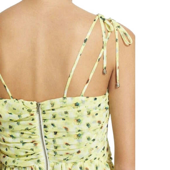 THE KOOPLES Anemone on Chiffon Babydoll Sleeveless Sweetheart Neck Dress, Yellow - Picture 3 of 8